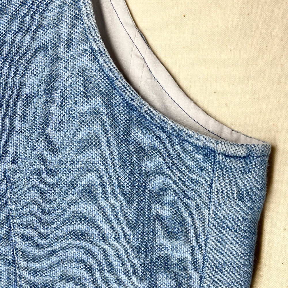 G-Stage Mens Vest Size Large Blue Cream Knitted Cotton 5 Button Closure - Picture 9 of 13